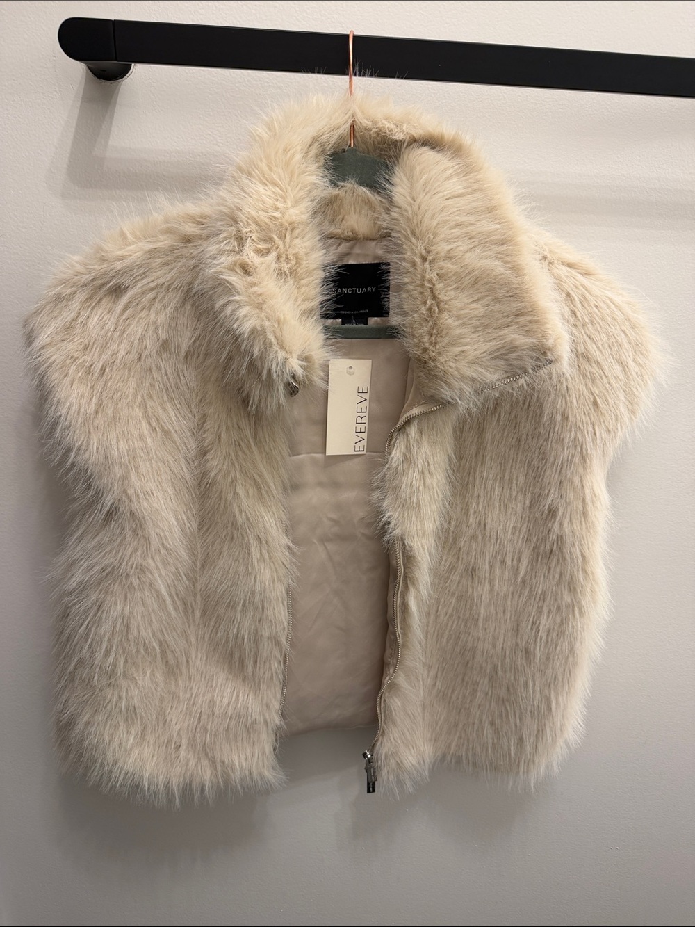 Sanctuary Faux Fur Zip Vest in Light Beige